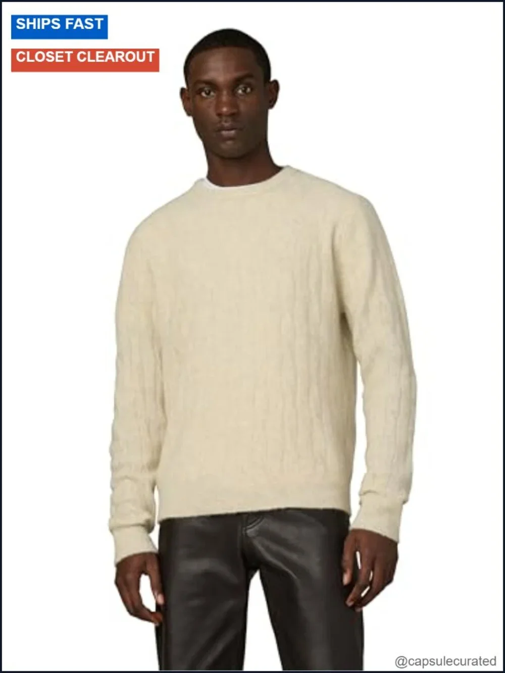 Alpaca Yak Blend Cable Knit Crew Neck Long Sleeve Sweater Pullover